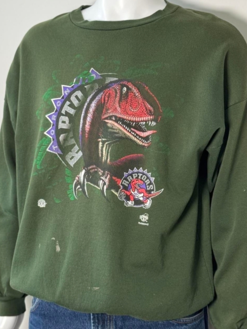 Vintage 90s Toronto Raptors NBA green  crewneck sweatshirt 100% polyester - Picture 2 of 6